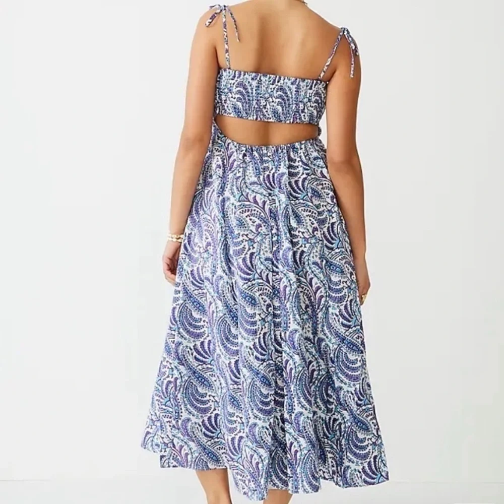 NWT J. Crew Smocked Linen Blend Bandeau Beach Maxi Dress in Purple Paisley Sz XL